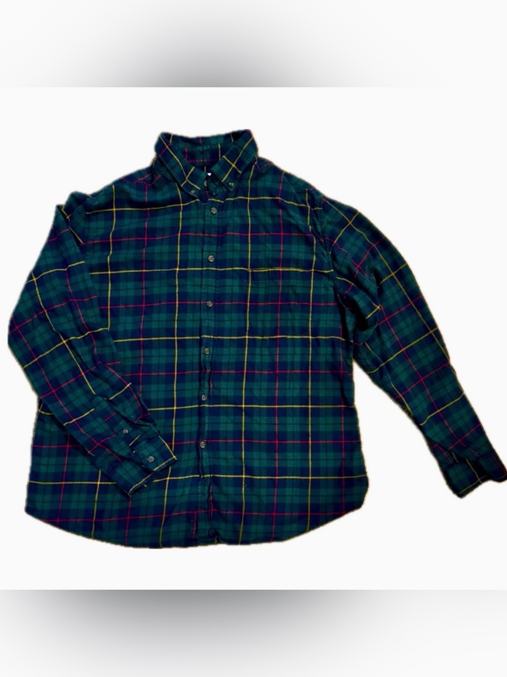 Goodfellow & Co Plaid Flannel Button Down Shirt Green Navy Red Gold Men’s XL